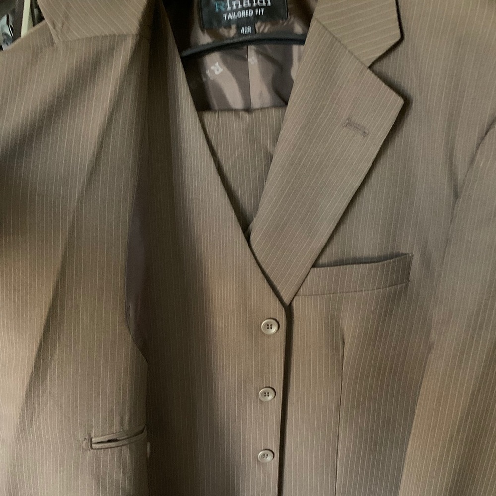 Three piece brown striped suit used once